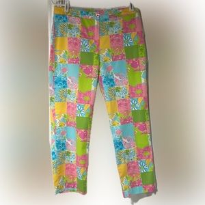 Lilly Pulitzer flatfront pants resort capri Sz 8 Beach Preppy Coastal Floral Y2K